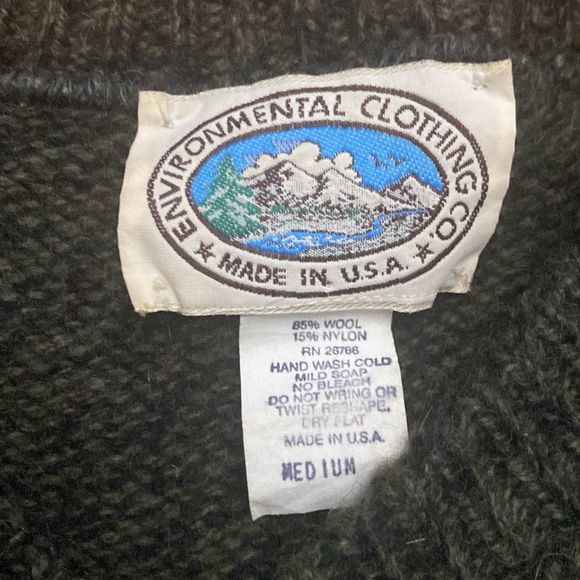 Vintage Environmental Clothing Sweater Green Wool Two Buttons Men M Made in USA - Picture 4 of 7